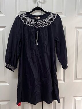 Women’s Navy Smocked Collar Long Sleeve Dress